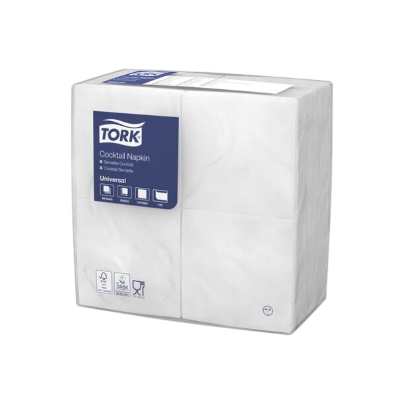 10130 - Tork Serviette Cocktail, Blanc - 1 pli - 23,8x23,8cm - pliage 1/4 - 500pcs
